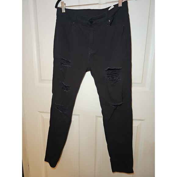 Unbranded Pants - Black Skinny Jeans With Rips Size XL Punk Rocker Metal Grunge